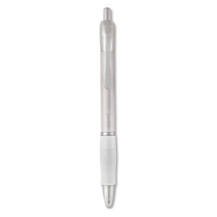 Balpen met rubberen grip, transparant wit