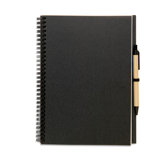Notitieboek groot formaat van gerecycled papier met pen, zwart