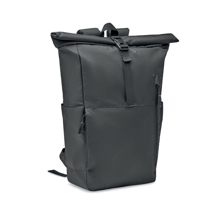 Rolltop laptoprugzak 15 inch, gerecycled polyester, zwart