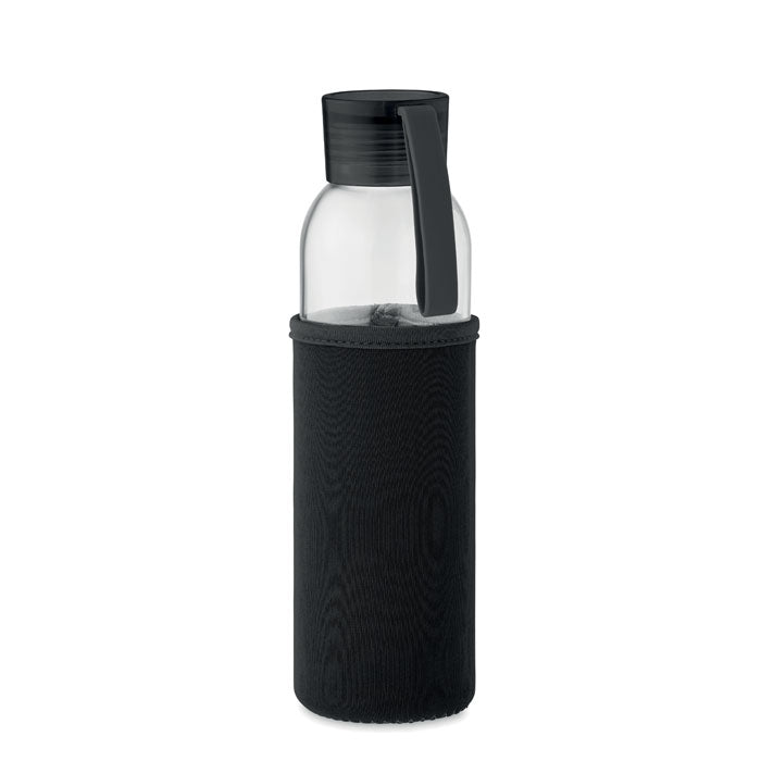 Glazen fles 500 ml in neopreen hoes, zwart