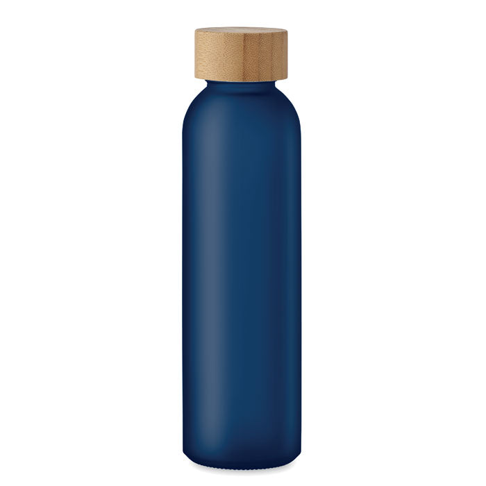 Glazen fles 500 ml met bamboe dop, transparant blauw