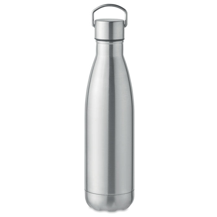 Smalle thermosfles 500 ml met handvatdop, mat zilver