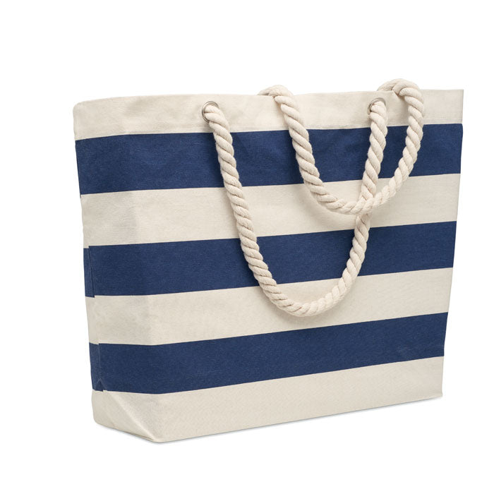 Gestreepte strandtas van katoen, blauw