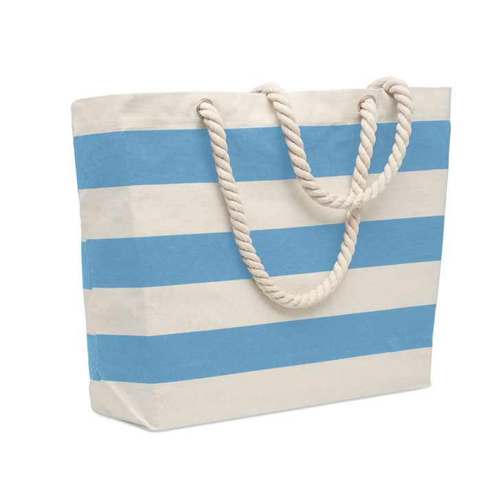 Gestreepte strandtas van katoen, babyblauw