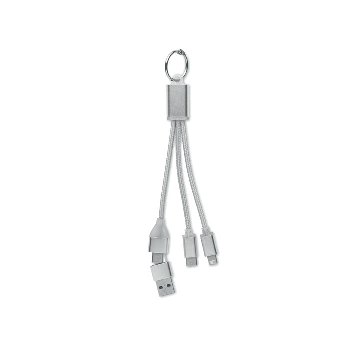 Sleutelhanger met oplaadkabel, aluminium, zilver