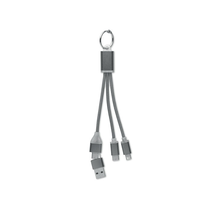 Sleutelhanger met oplaadkabel, aluminium, titanium