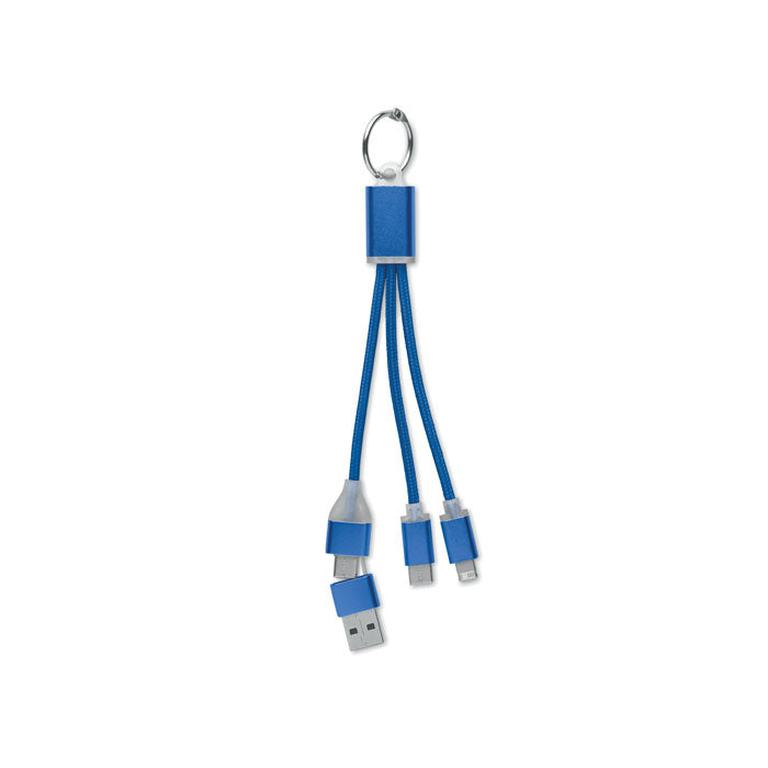 Sleutelhanger met oplaadkabel, aluminium, royal blauw
