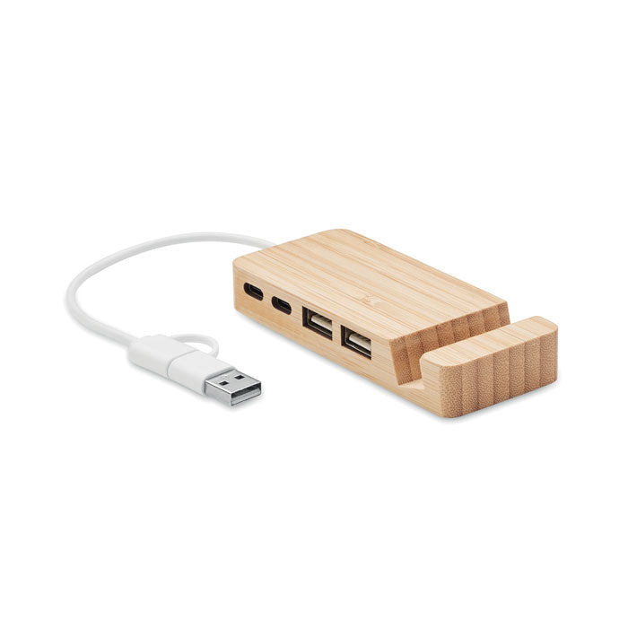 USB-hub met 4 poorten, bamboe behuizing, hout