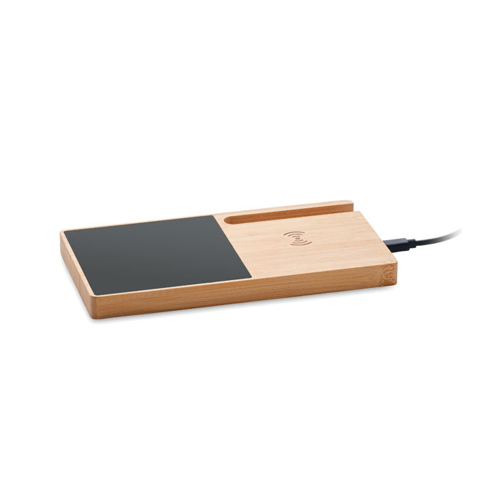 Draadloze oplader met bekerwarmer, bamboe, hout