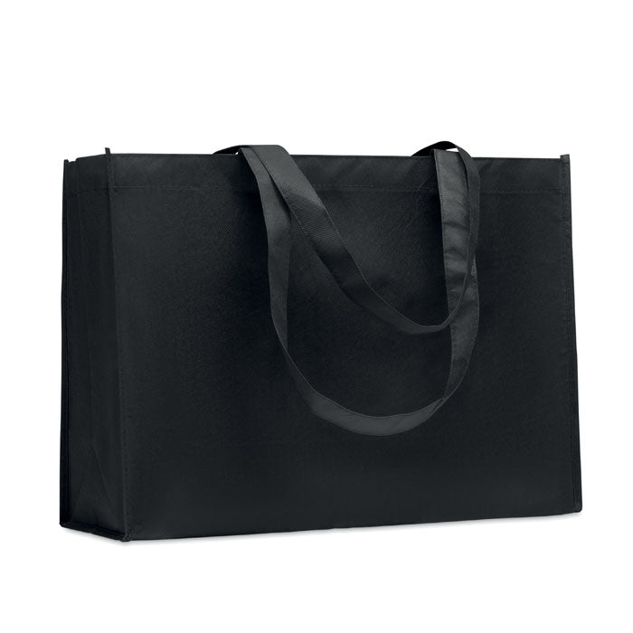 Boodschappentas met zijvouwen, gerecycled polyester, zwart