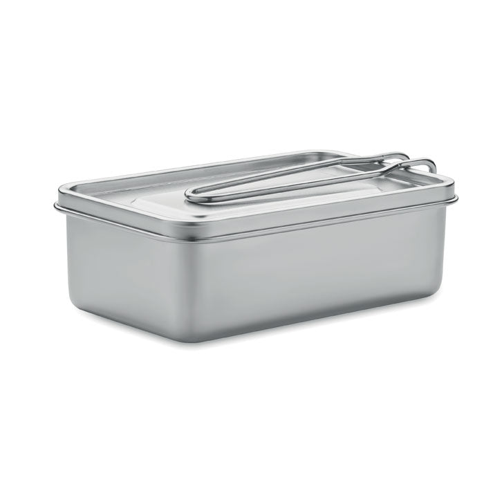 Lunchbox met handvat 750 ml, roestvrij staal, zilver