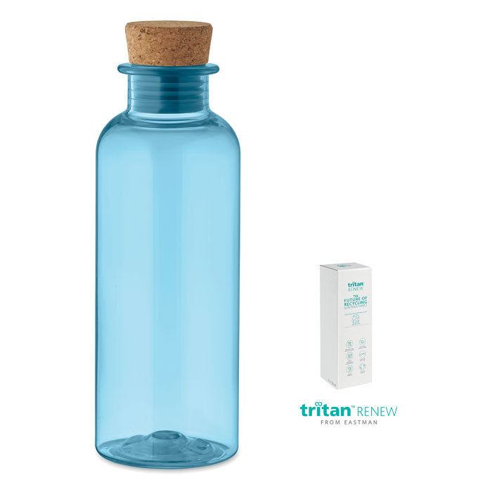 Drinkfles 500 ml met kurken dop, transparant blauw