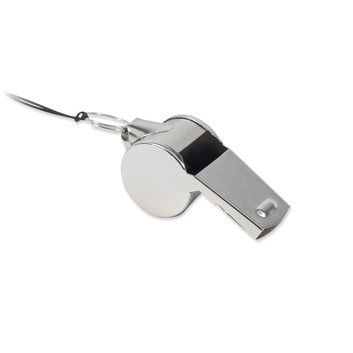 Metalen fluitje aan koord, zilver