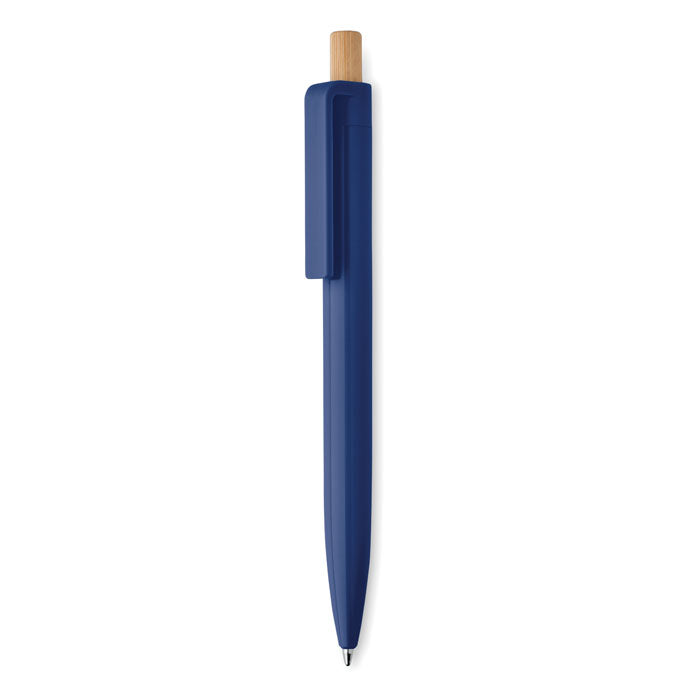 Balpen met bamboe drukknop, blauw