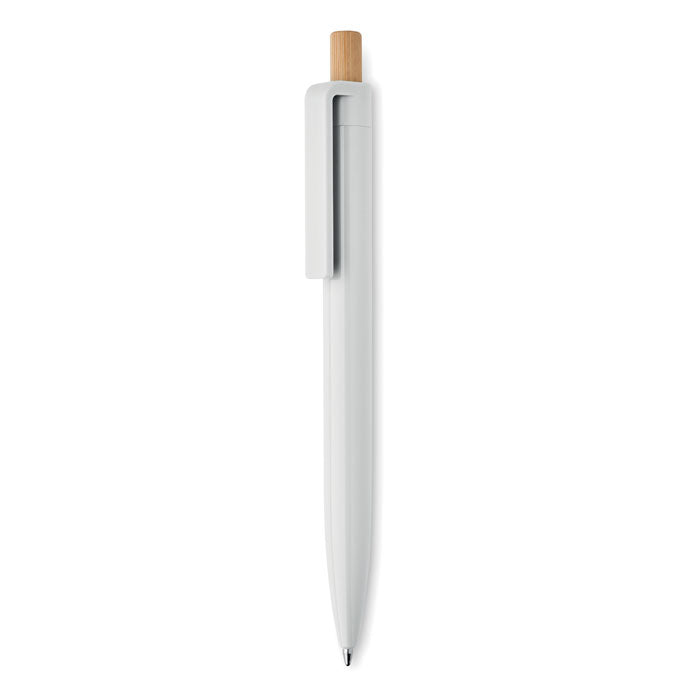 Balpen met bamboe drukknop, wit