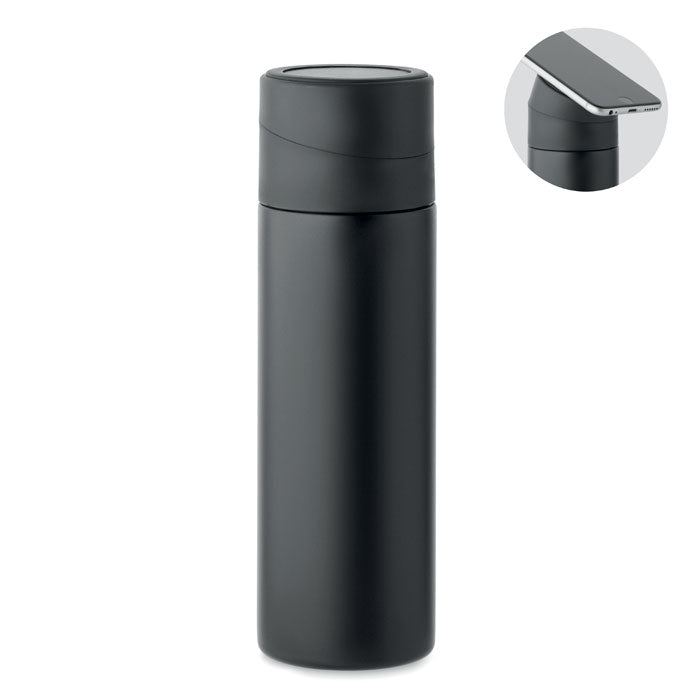 Thermosfles 420 ml met telefoonhouderdop, zwart