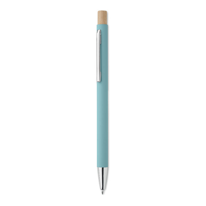 Balpen met bamboe drukknop, gerecycled aluminium, babyblauw