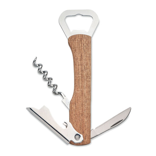 3-in-1 flesopener in acaciahouten behuizing, hout
