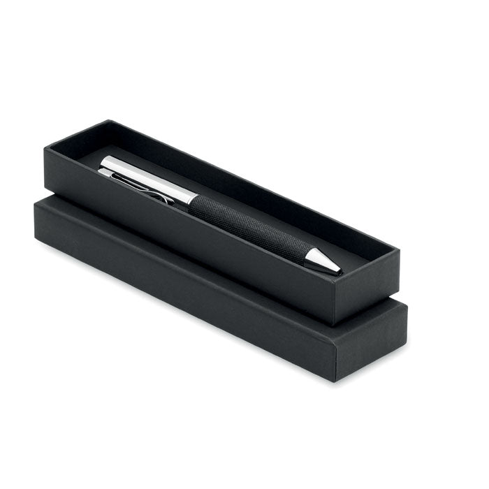 Metalen balpen met polyester detail in geschenkverpakking, zwart