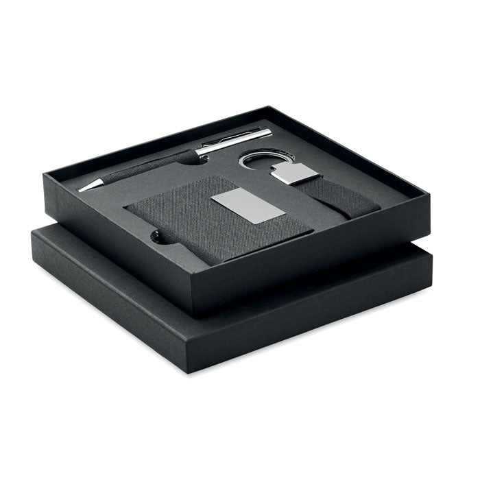 Giftset balpen, sleutelhanger en kaarthouder, 3-delig, zwart