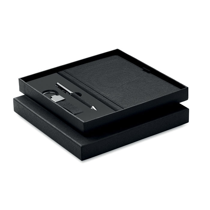Giftset balpen, notitieboek en sleutelhanger, 3-delig, zwart