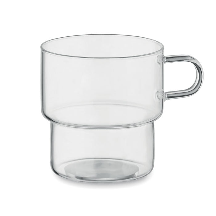 Stapelbare glazen mok 300 ml, transparant