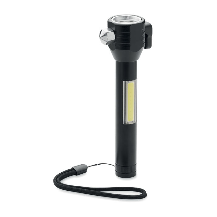 3-in-1 zaklamp met noodhamer en gordelsnijder, zwart