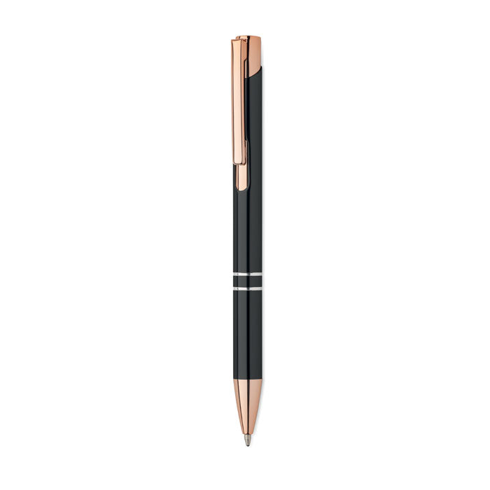 Pen met drukknop en roségouden details, zwart