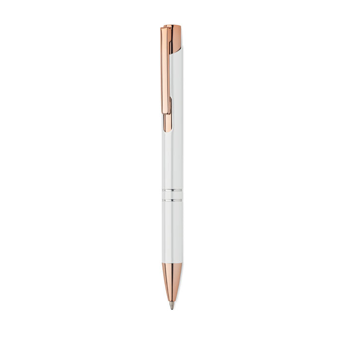 Pen met drukknop en roségouden details, wit
