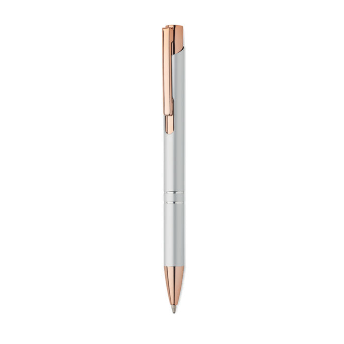 Pen met drukknop en roségouden details, zilver