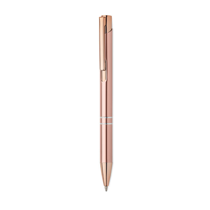 Pen met drukknop en roségouden details, beige/rood