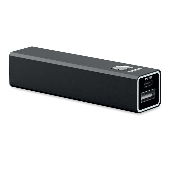 Powerbank 2600 mAh in gerecycled aluminium behuizing, zwart