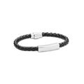 Gevlochten armband met metalen plaat, zwart
