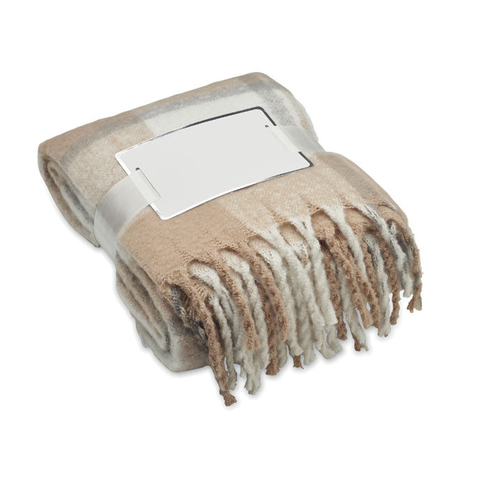 Ruitjesdeken met kwastjes, beige