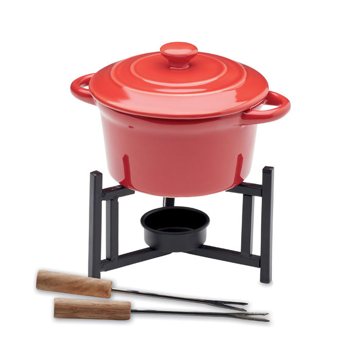 Fondueset met deksel voor twee personen, rood