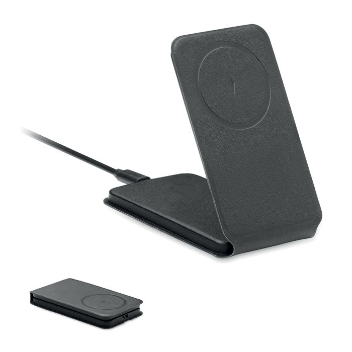 Opvouwbare draadloze oplader met magnetische telefoonhouder, zwart