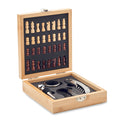 Wijnset in bamboe kist met schaakbord, hout