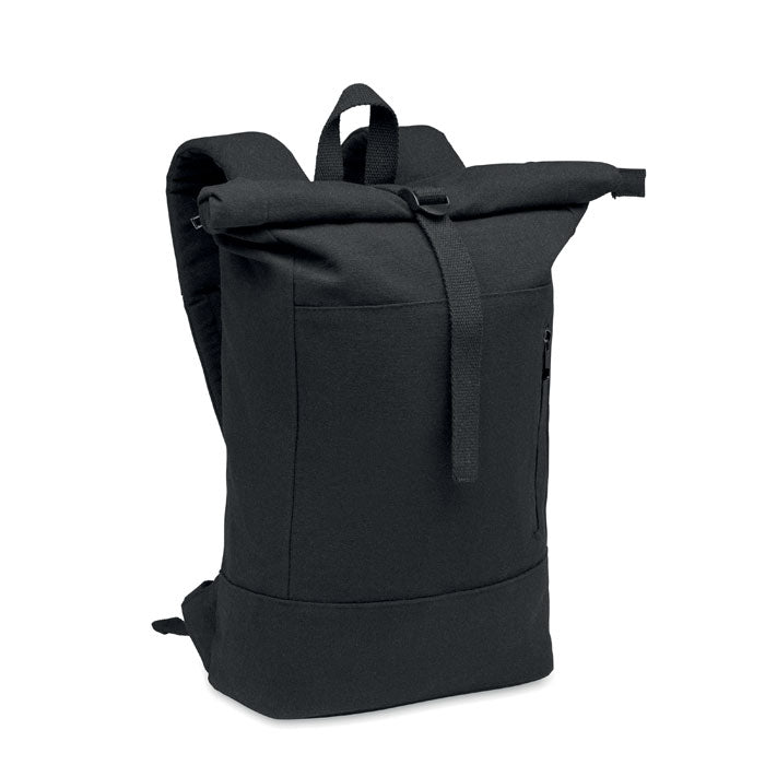 Rolltop laptoprugzak 15 inch met rits, zwart
