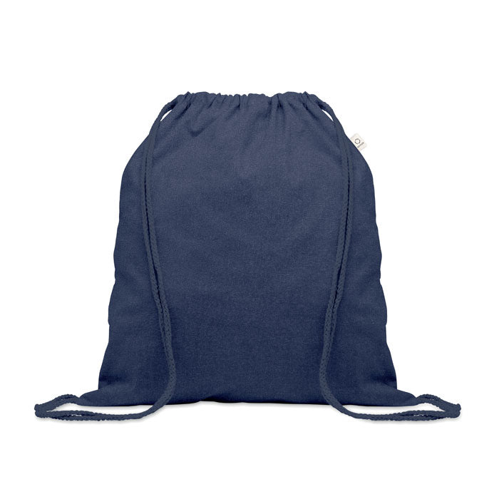 Trekkoordrugzak van gerecycled katoen, gekleurde uitvoering, blauw