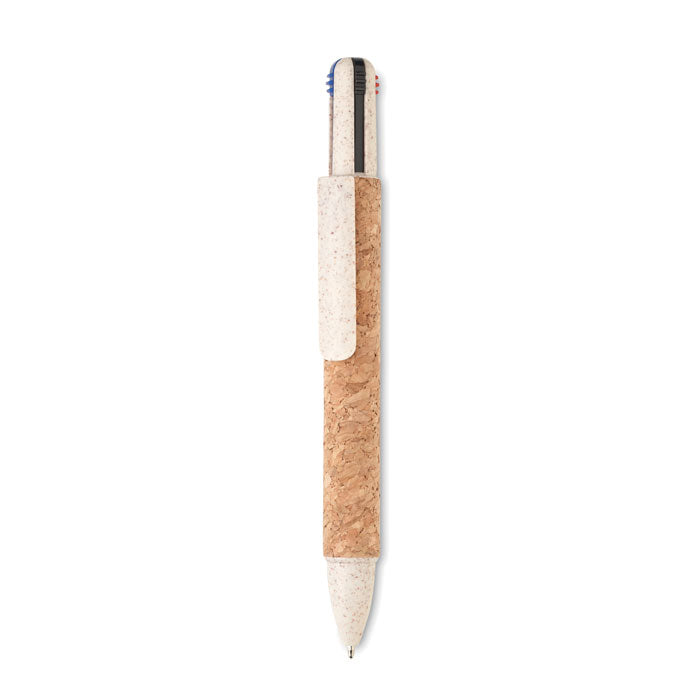 4-kleuren balpen van tarwestro en kunststof, beige