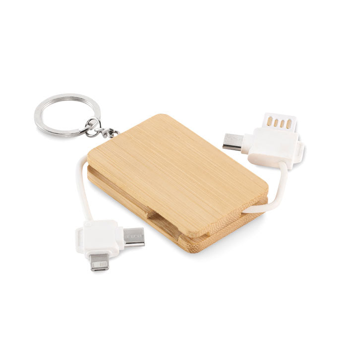 Sleutelhanger oplaadkabel met bamboe hoes, hout