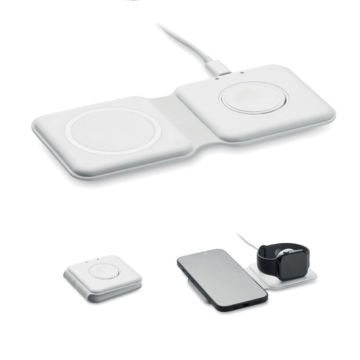 2-in-1 opvouwbaar oplaadstation voor telefoon en horloge, wit