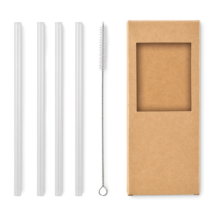 Set van 4 herbruikbare glazen rietjes, hout