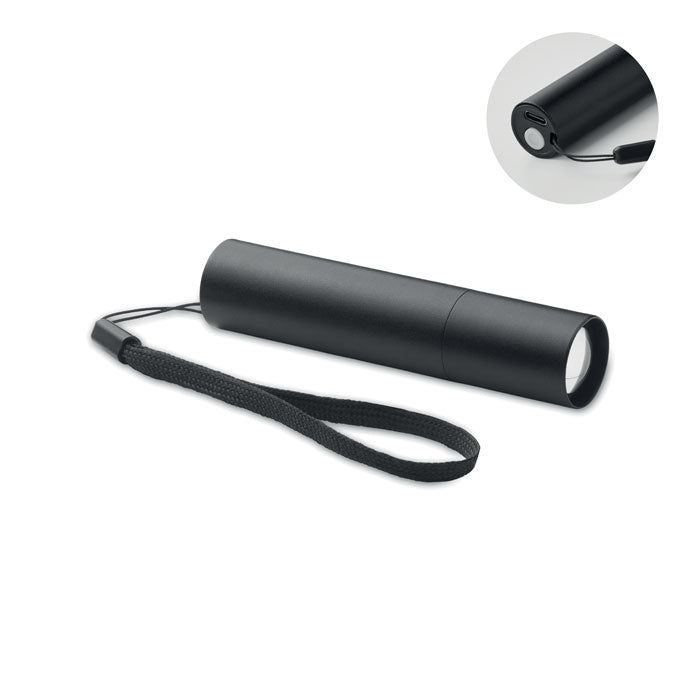 Aluminium oplaadbare zaklamp met zoomfunctie, zwart