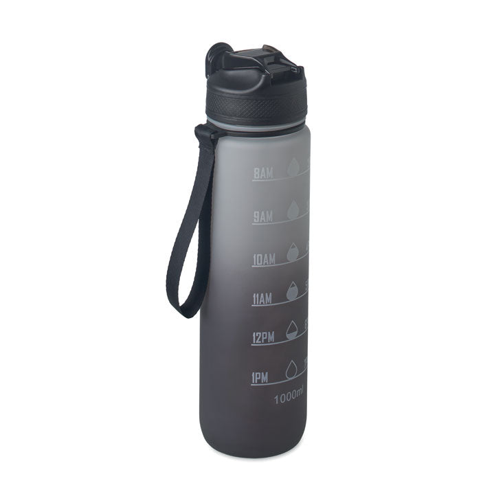 Sportwaterfles 1 liter met ingebouwd rietje, zwart