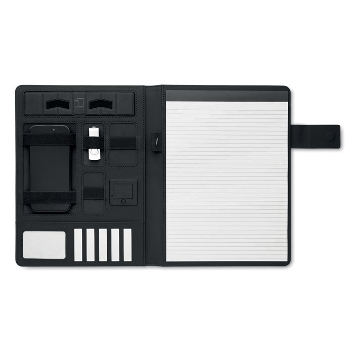 A4-conferentiemap met ingebouwde powerbank, zwart