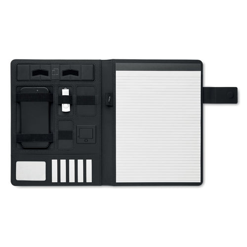 A4-conferentiemap met ingebouwde powerbank, zwart