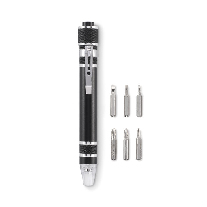 Multitool in penvorm met zaklamp, zwart