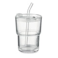 Glazen beker 300 ml met glazen rietje, transparant