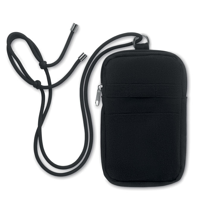 Cross body telefoontasje van gerecycled katoen, zwart